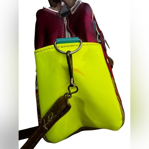 Mexican Floral Embroidered Suede Leather Handbag Colorful Medium Handmade - Picture 7 of 12